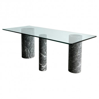 Italian Black Marble and Glass Dining Table by Massimo Vignelli 1980s