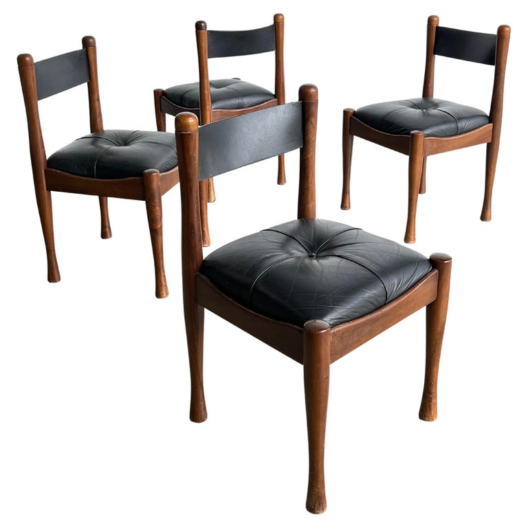 Italian Black Leather Dining Chairs by Silvio Coppola, 1960