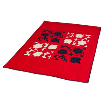 Italian Wool Red Rug with Flower 1990