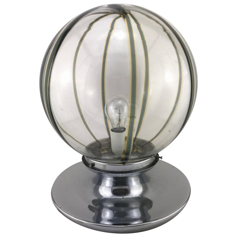 Italian Murano Glass Spherical Table Lamp In Chrome, 1960s