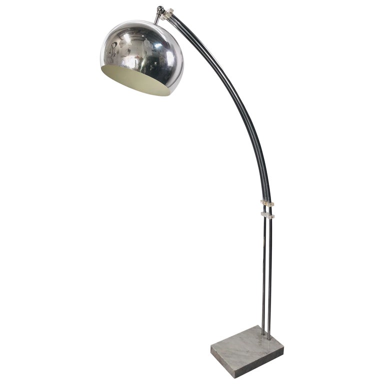 Italian chrome Arc Lamp with Marble Base, 1960s