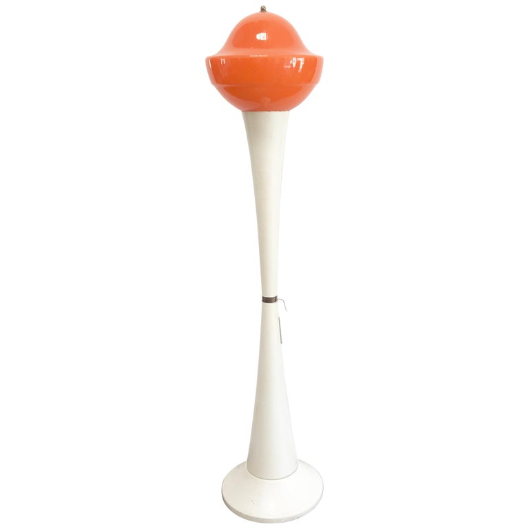 Italian Floor Lamp in Orange Murano Glass and Wood, 1970s