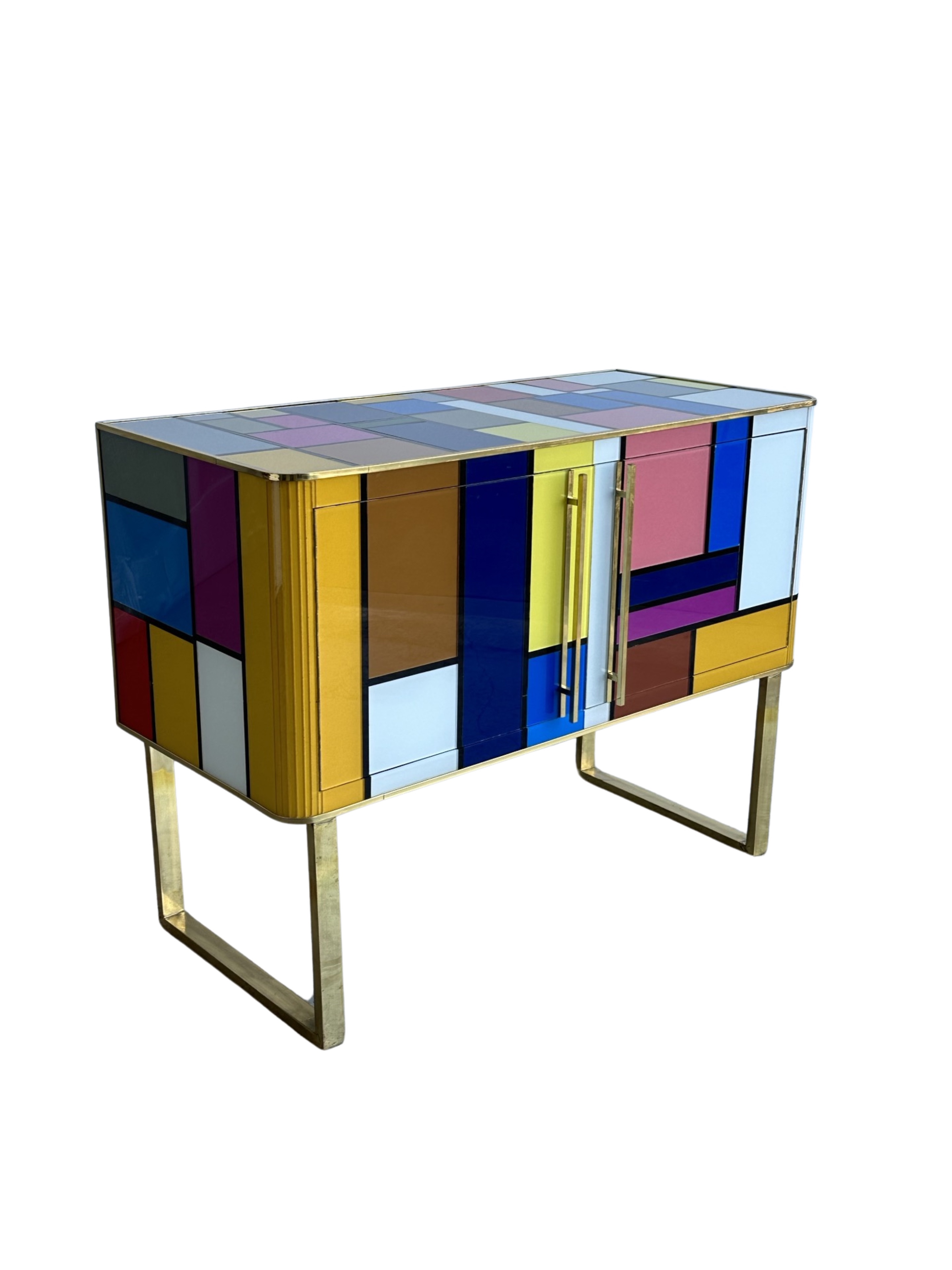 Italian Contemporary Murano Glass,Brass & Wood  Sideboard