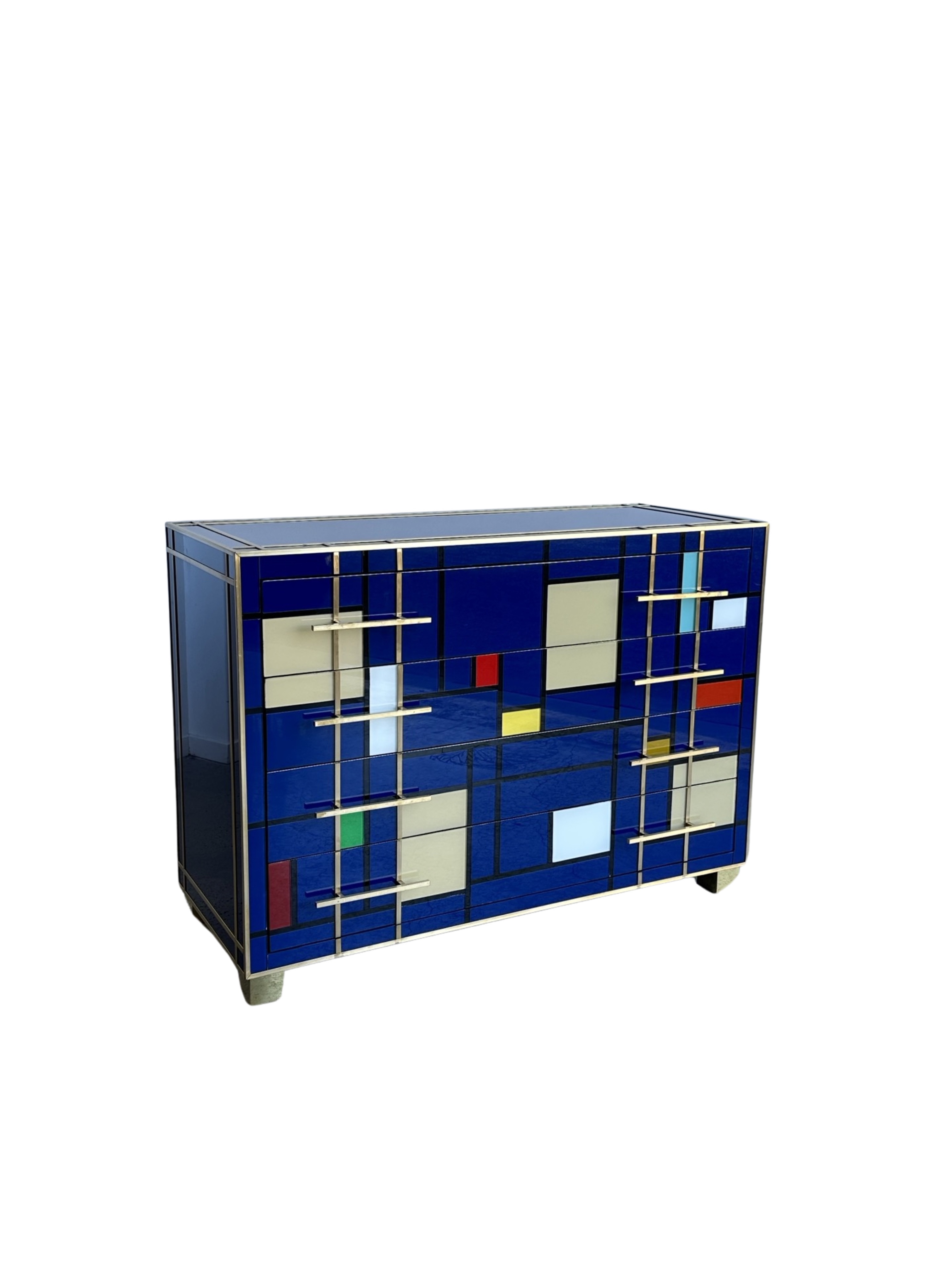 Italian Contemporary  Murano Glass, Brass & Wood Chest of Drawers