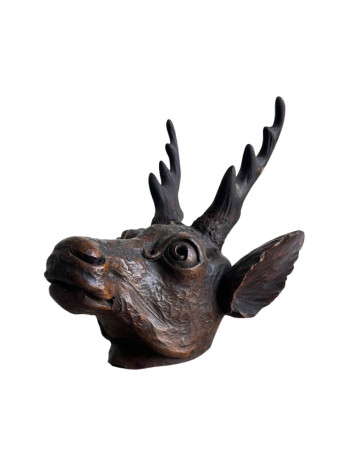 Italian Hand Curved Wood Deer Head 1970