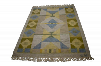 Flat Weave Vintage Hand Woven Carpet Signed SH