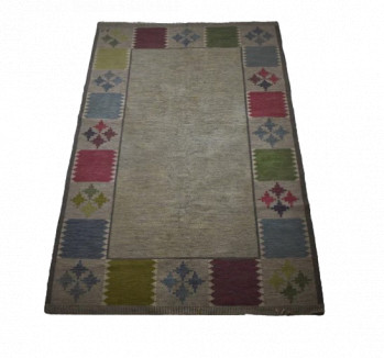 Swedish Flat Weave Hand Woven Carpet Signed BA