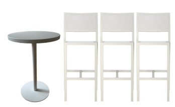 Cafe Table and Three Duo Mesh Barstools
