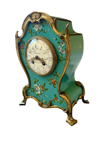 Vernis Martin Turquoise Lacquer Mantel Clock
