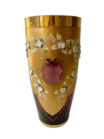 Murano Amethyst Venetian Glass Gilt Vase 