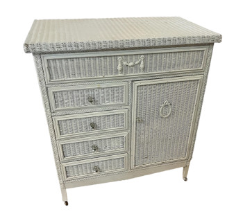 English Painted Wicker 4 Drawer Laundry Hamper Dresser