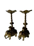 Pair of Buddhist Gilt Brass Elephant and Ram Candleholders
