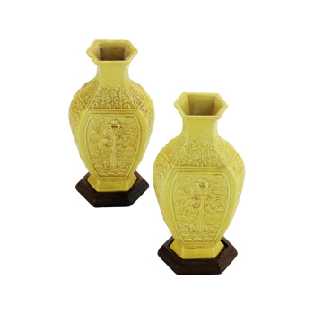 Pair of Chinese Republic Yellow Ceramic Vases