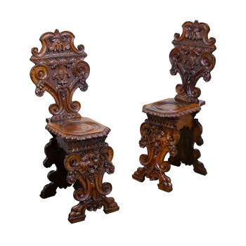 Pair of Italian Renaissance Revival Sgabelli Hall Chairs