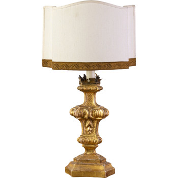 19th Century Giltwood Pricket Candlestick Table Lamp