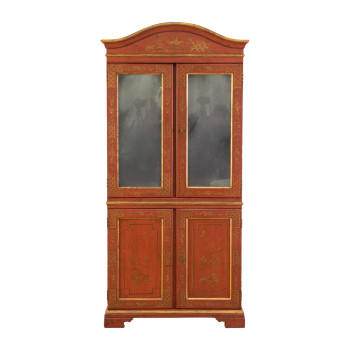 20th Century Venetian Red Chinoiserie Lacquer Cabinet Bussandri