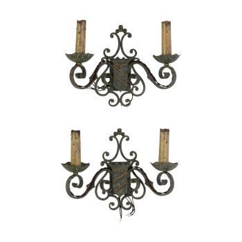 Pair of Gilbert Poillerat Style Iron Wall Sconces