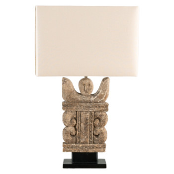 Primitive Carved Stone Table Lamp