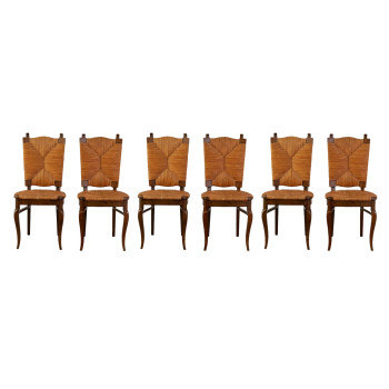 Set of 6 1960s French Caned Side Chairs