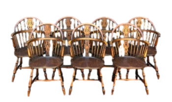 Seven American Oak Windsor Armchairs