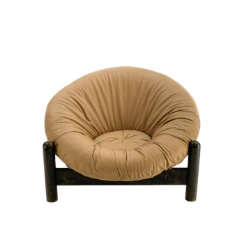 Brazilian Tan Leather And Black Lacquered Frame Easy Chair