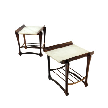 Pair Of Rectangular Marble And Rosewood Side Tables