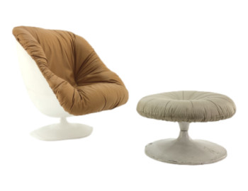 Tan MP71 Lounge Chair And Foot Stool