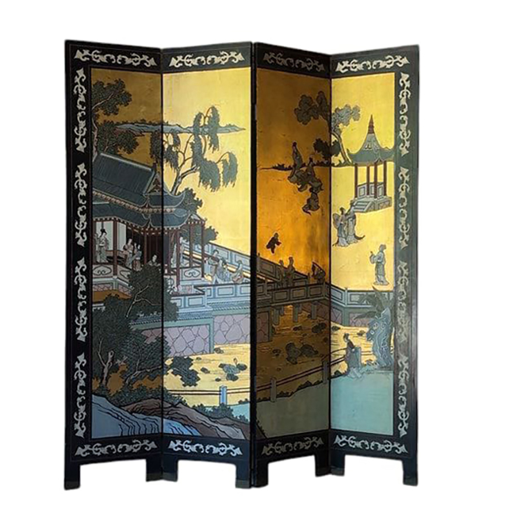 Chinese Gilt Four Panel Coromandel Screen Divider