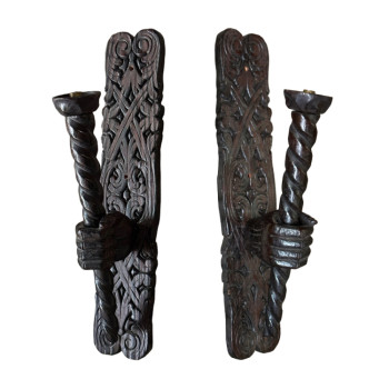Pair of 20th Century Italian Hand carved Torch Bearing Sconces