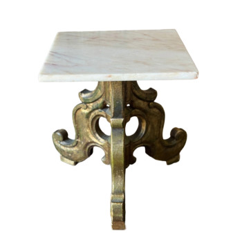 Carved Timber Side Table with Marble Top
