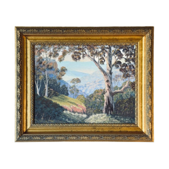 Gold Framed Australian Mountain Scene Painting