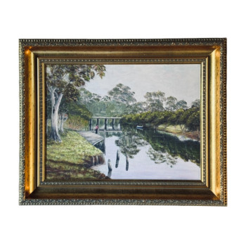 Gold Framed Australian Lake Scene Painting