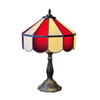 Red and White Striped Leadlight Table Lamp