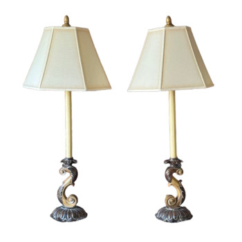 Pair of Large Scroll Candlestick Table Lamps