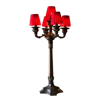 Five Arm Table Candelabra with Red Shades