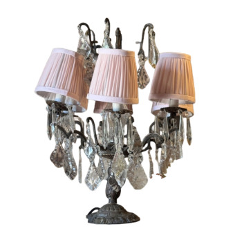 Six Arm Cast Metal and Crystal Cut Glass Table Chandelier