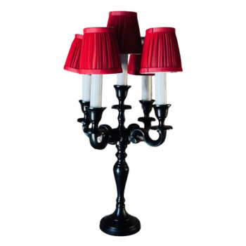 Five Arm Candelabra Lamp with Red Chiffon Shades