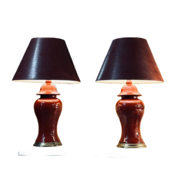 Pair of Red Hollywood Regency Style Lamps
