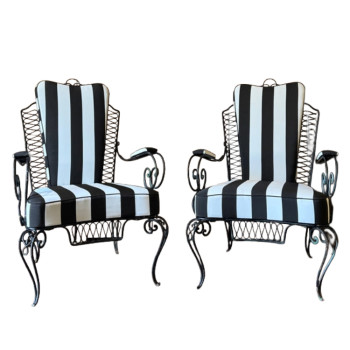 Pair of Newly Upholstered French Wrought Iron Chairs