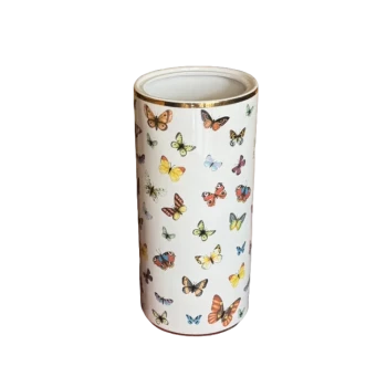 White and Gold Butterfly Ceramic Umbrella Stand