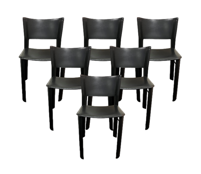 Preowned & Refurbished TEKNO Set of 6 Black Leather 314 Dining