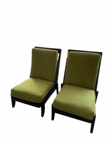 Pair of Oak Slat Back Lounge Chairs